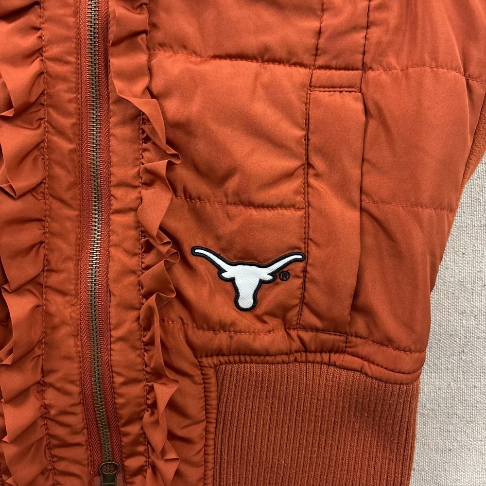 Colosseum Athletics Texas Longhorns Puffer Vest Womens Small Burnt Orange Ruffle - Picture 6 of 9